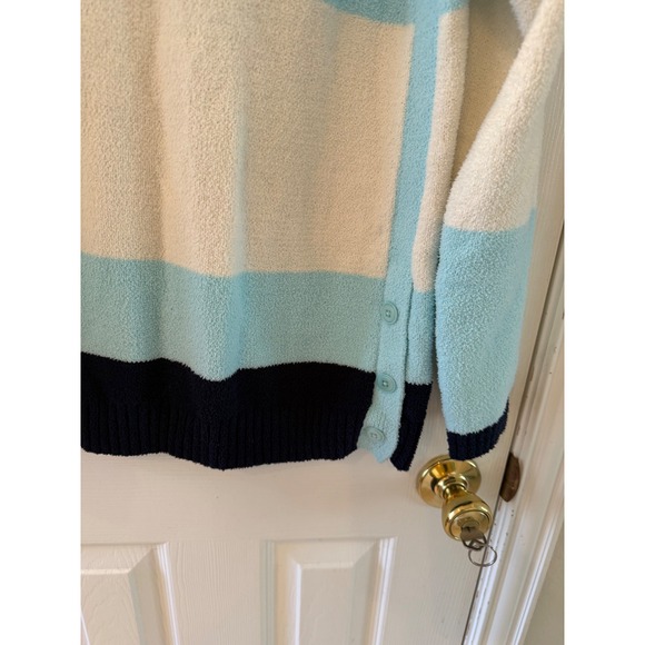 Talbots Color Block Sweater Women's Long Sleeve Button Cuff Cozy Blue White - Picture 2 of 8